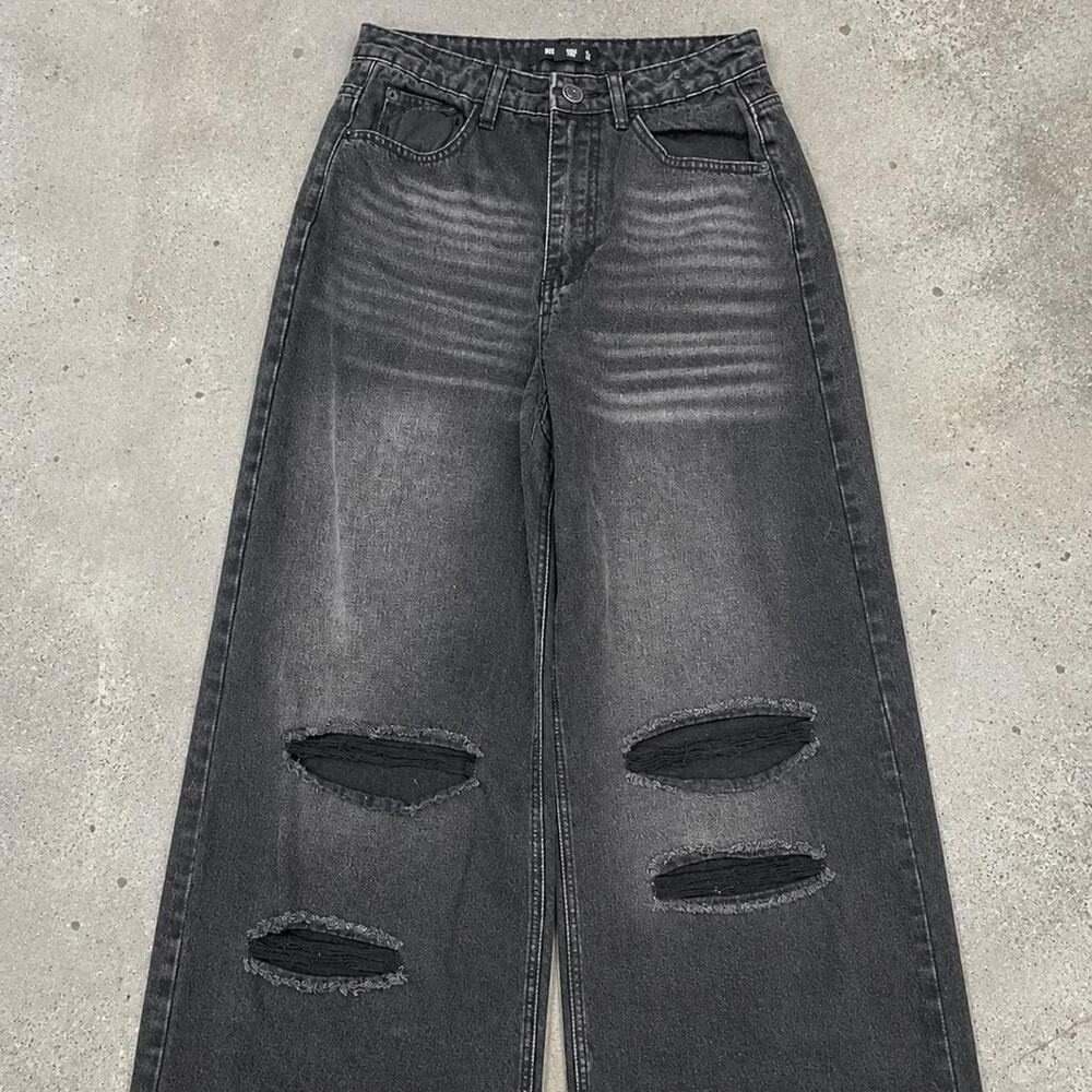 Missguided Washed Black Wide Leg Jeans US 4 - Picture 2 of 6
